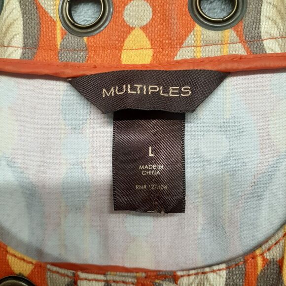 Multiples 60s/70s Printed Snap Button Grommett Women Corduroy Blazer Orange Sz L - Picture 2 of 10